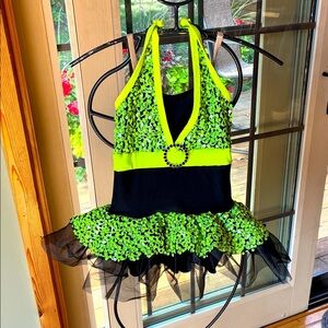A Wish Come True‎ Neon Green and Black Kids Sequined Dance Sz. 6X-7 Costume